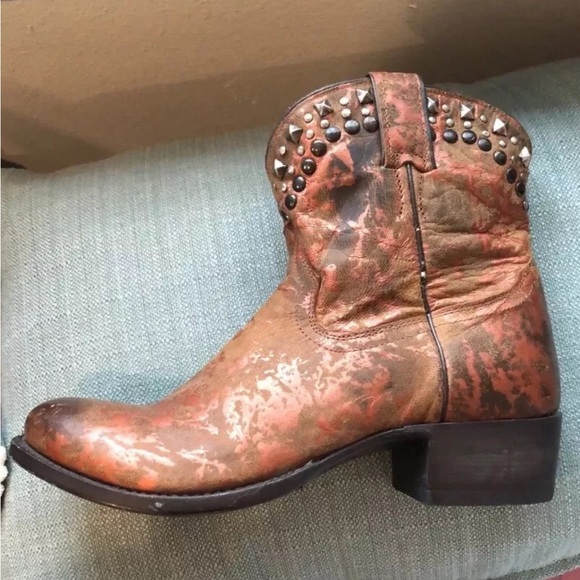 Stetson Women Short Cowboy Boots Bronze Copper Color With Studded Detail Unique - Picture 13 of 14
